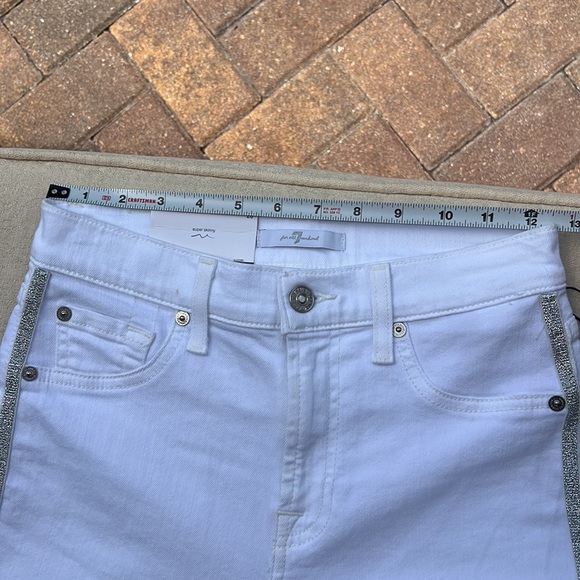 7 FOR ALL MANKIND bright white 2 silver side stripes SKINNY HIGH RISE JEANS 26 - Picture 9 of 13